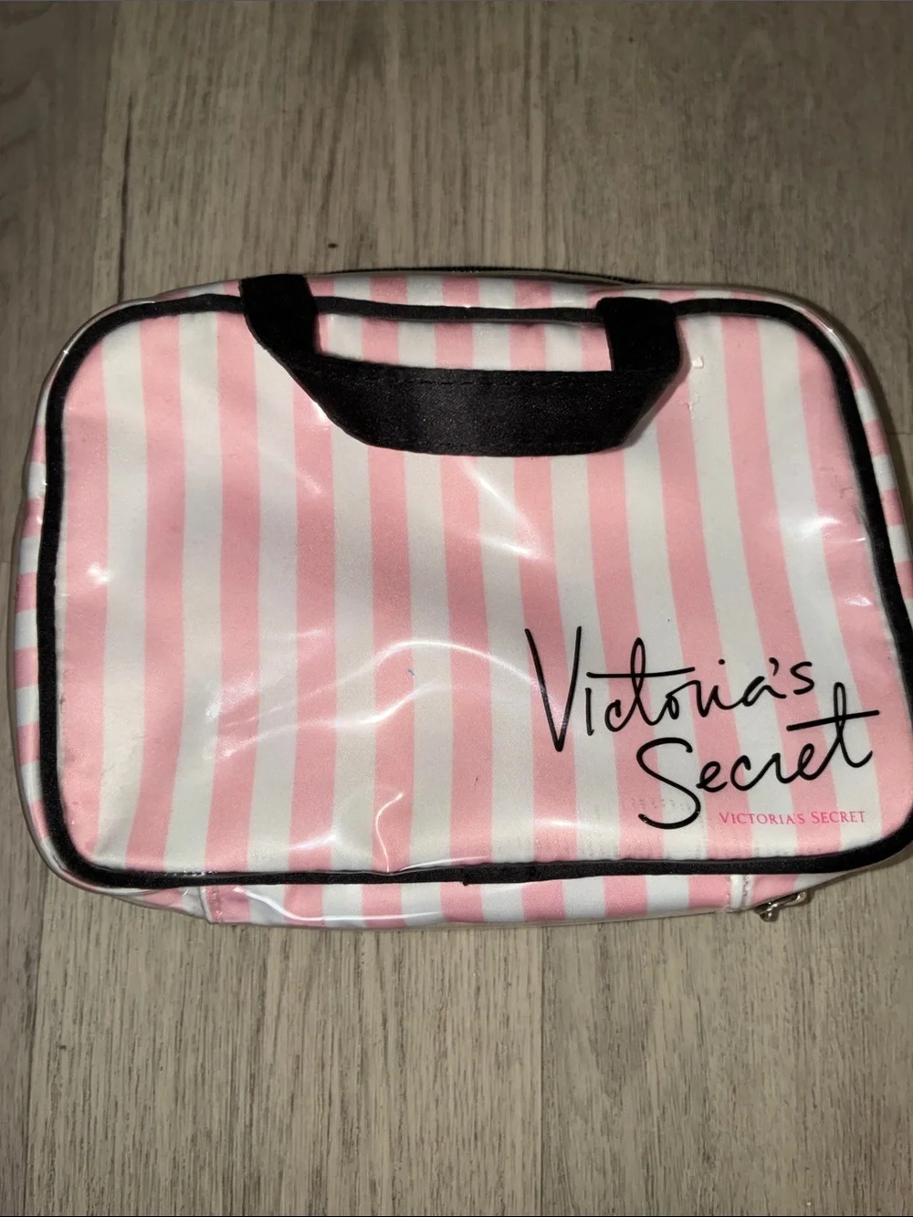 Victoria's Secret- Pink & White Striped Makeup Travel Bag